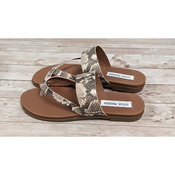Steve Madden Athens ATHN01S1 Womens 8 M Beige Snake Print Flat Strappy Sandal - Picture 4 of 9